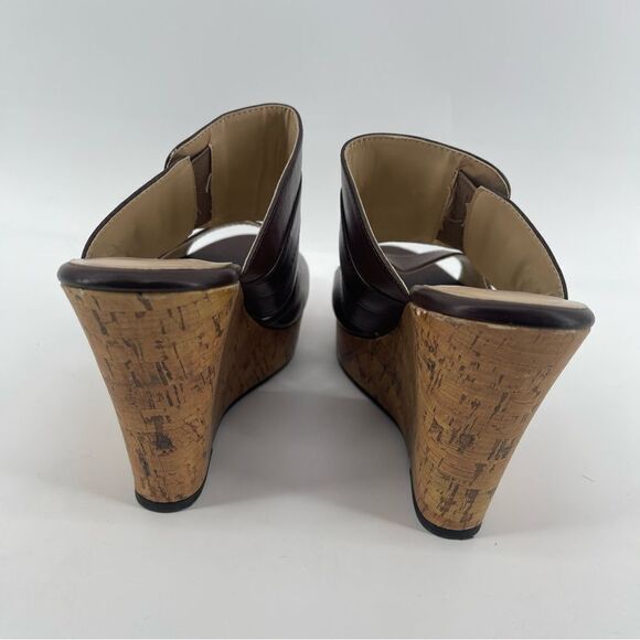 Liz Claiborne Women’s Brown Faux Leather Slip-On Platform Wedge Sandals Size 9 - Picture 8 of 16
